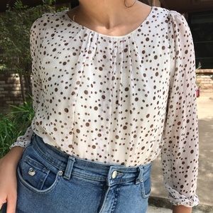 B_envied | Cream Blouse with Brown Dot Pattern S